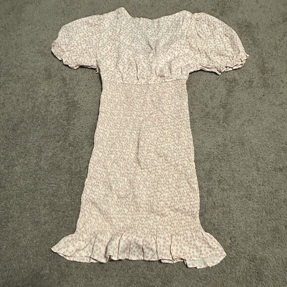 Area Stars XS Amalia Dress Mini V-Neck Floral Calico Short Puff Sleeve Pink - Picture 3 of 10